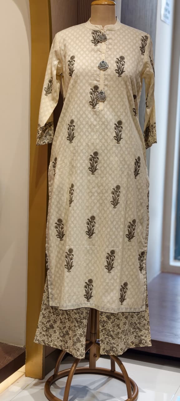 Oxidised Jewel Front Hang Printed Cotton Full Suit Set With Contrasted Dupatta- 15175