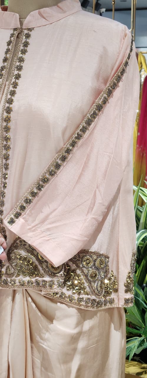 Mango-Buti Fine Sequin Detailing Russian Silk Outer With Buster & Modal Satin Harem Bottom- 15011