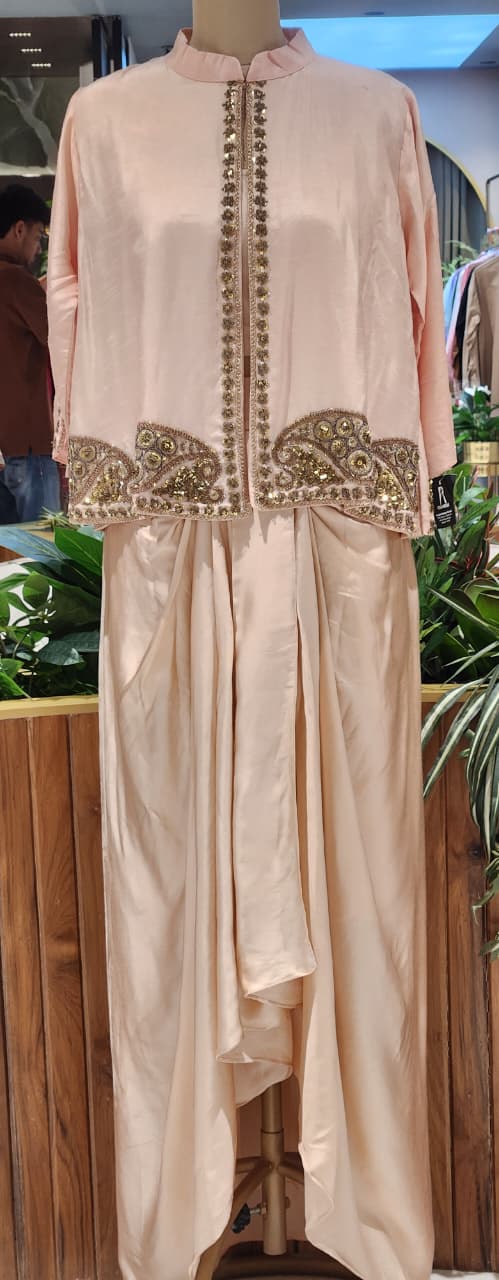 Mango-Buti Fine Sequin Detailing Russian Silk Outer With Buster & Modal Satin Harem Bottom- 15011