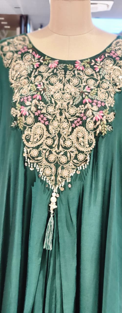 Grand Embroidered Multiple Stunning Ombre Kaftan Style Cape Kurta and Palazzo Fusion Modal Satin Indo Wear- 14953
