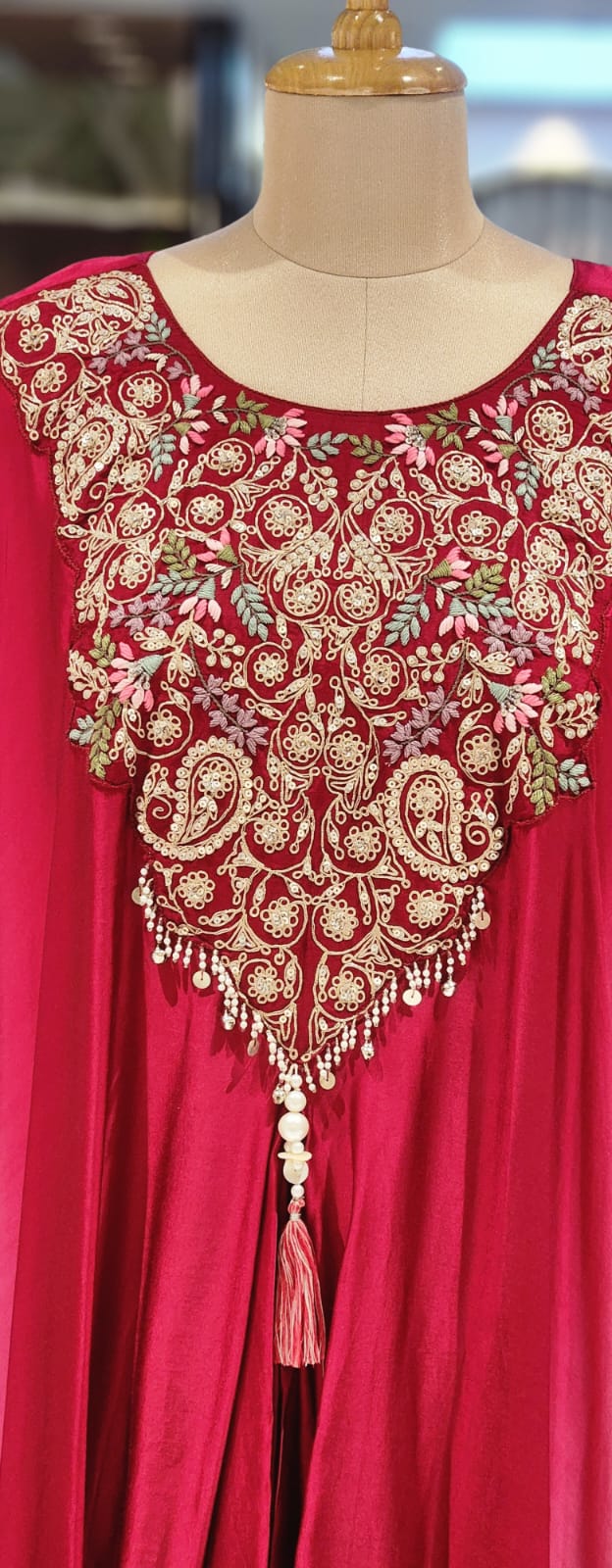 Grand Embroidered Multiple Stunning Ombre Kaftan Style Cape Kurta and Palazzo Fusion Modal Satin Indo Wear- 14953
