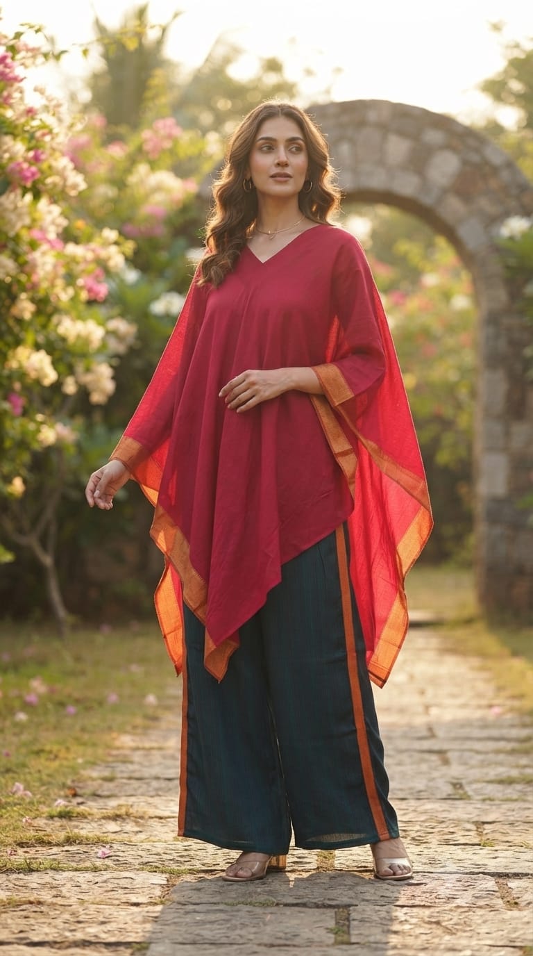 Vibrant Golden Bordered V-Shaped Outer With Buster & Straight Bottom(Seperate Neck Piece)