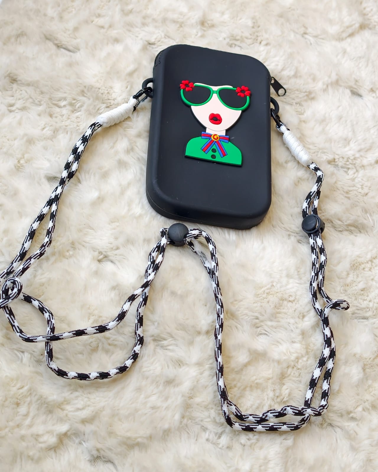 Premium Hard Case Cartoon Girl Mobile Sling Bag with Adjustable Lanyard Strap, Stylish Phone Carry Case for Women