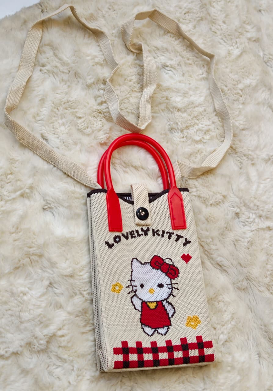 Elegant Soft Knitted Mobile Phone Sling Bag for Women & Girls, Cute Daisy Pattern Crossbody