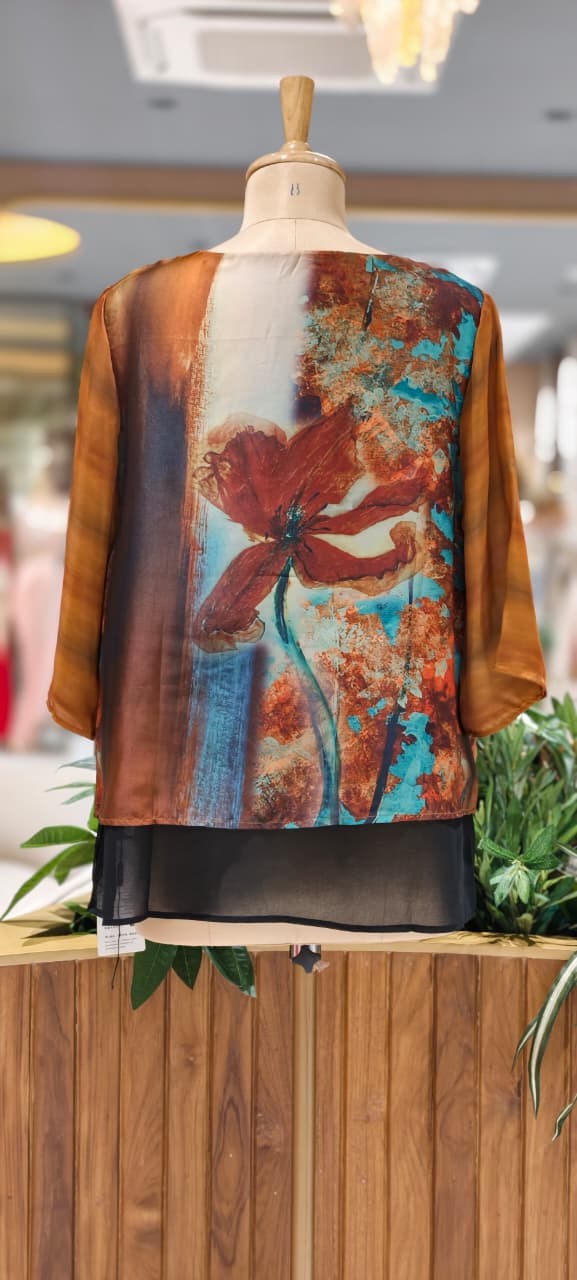 Beautiful Digital Floral Prints Premium Satin Flared Tops- 15460