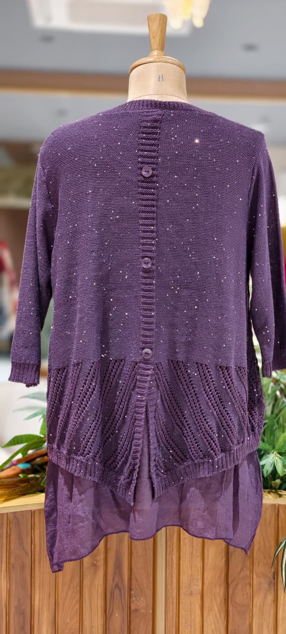 Granny Crochet Popped Floral Double Layer Glittery Western Top- 15451