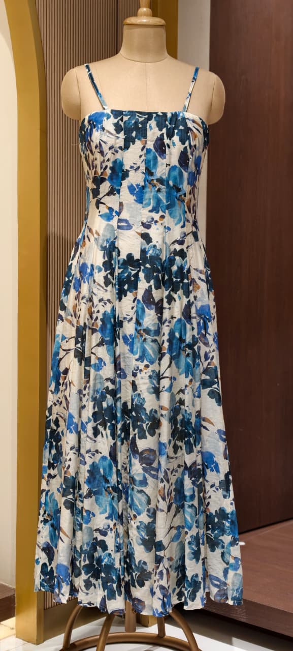 Spring Floral Print Stretchable Long Frock With Seperate Outer- 15455