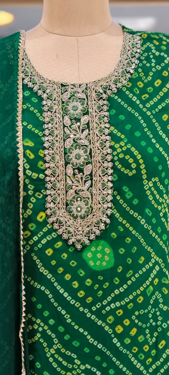 Georgette Bandhani Print Embroidered Full Suit Set with Dupatta And Bottom-15482