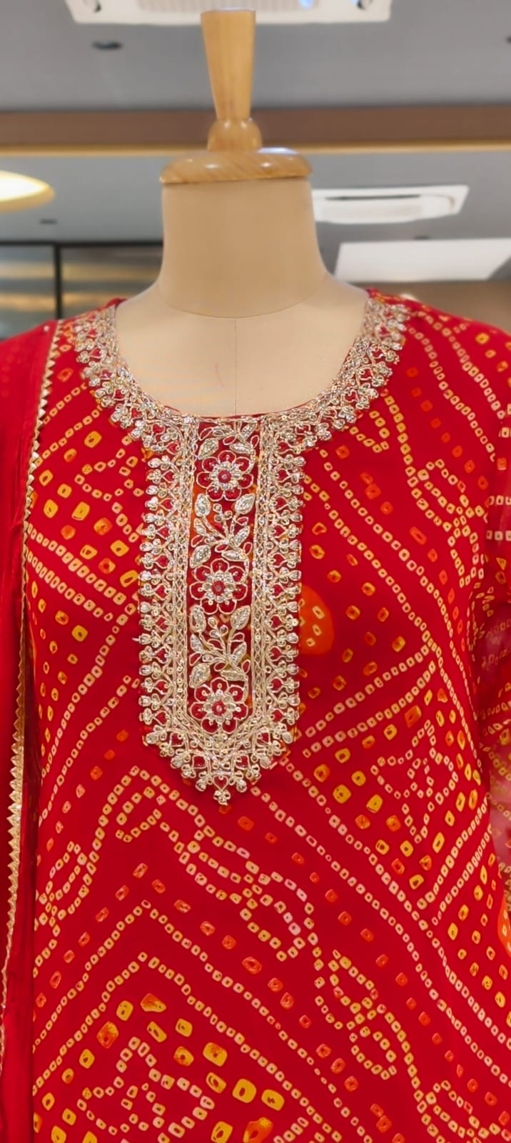 Georgette Bandhani Print Embroidered Full Suit Set with Dupatta And Bottom-15482
