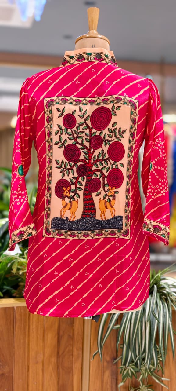 Lehriya Bandhej With Mossaic Floral Print Crepe Shirt- 15434