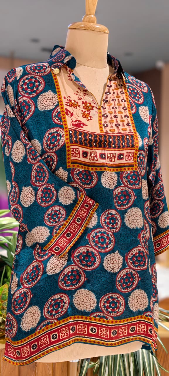 Vibrant Over Printed Multicolor Casual Wear Crepe Shirt- 15434