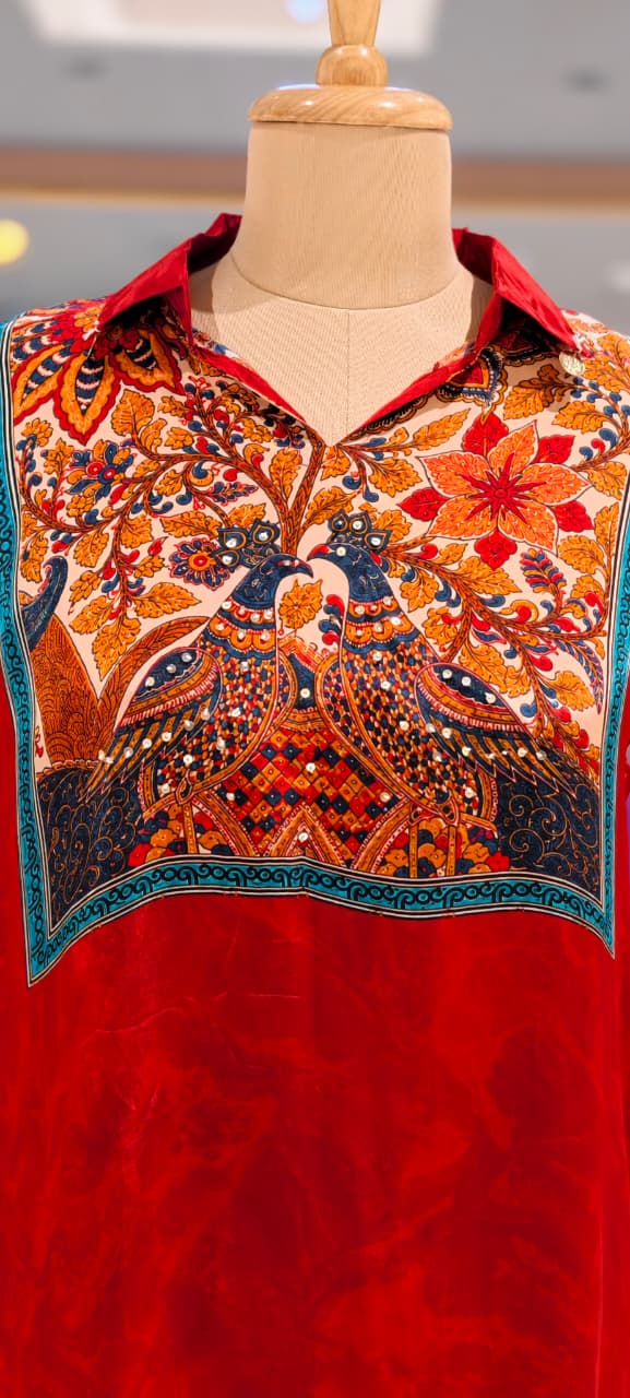 Multicolor Bohemian Bird & Figures Print Casual Crepe Shirt- 15434