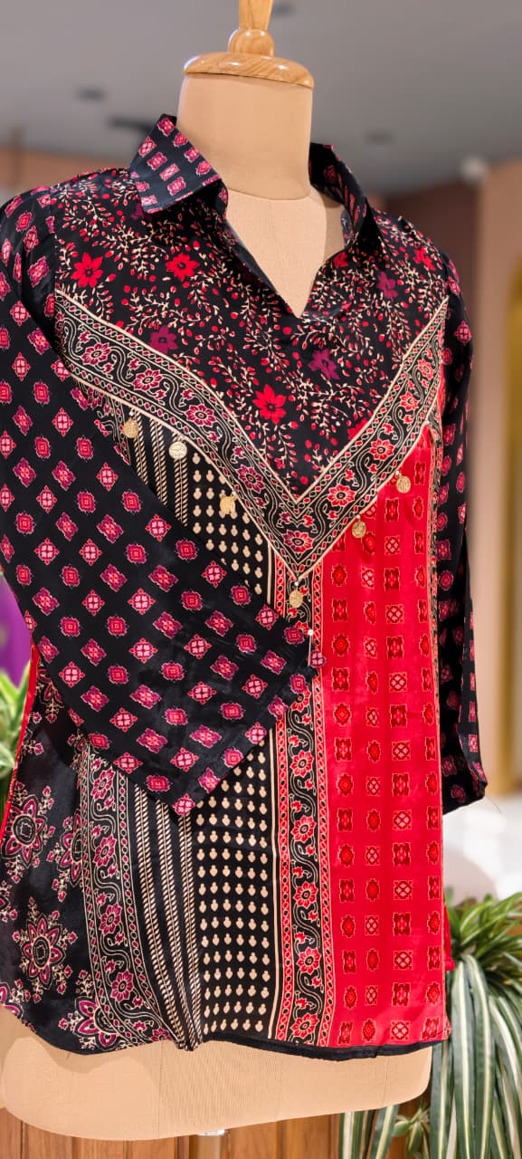 Heritage Geometric Multi Print Casual Crepe Shirt- 15434
