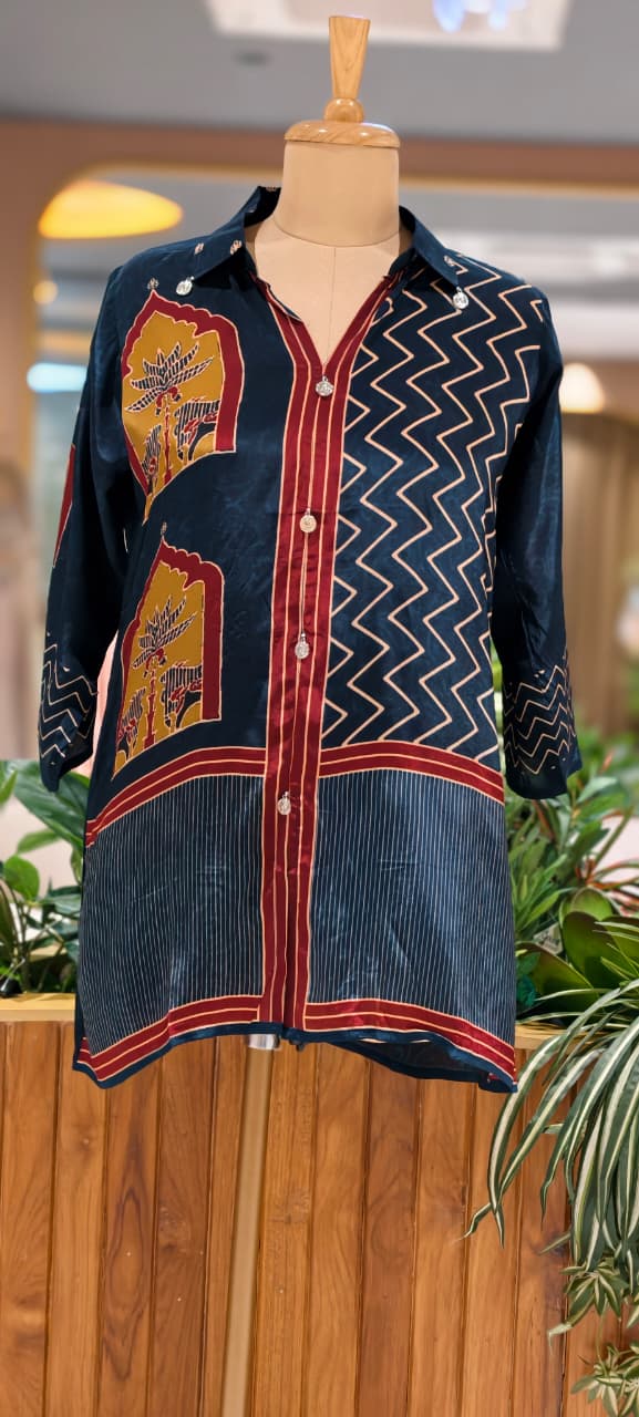 Chroma Zig-Zag Striped Casual Wear Crepe Shirt- 15434