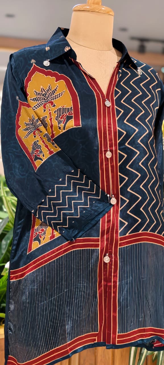 Chroma Zig-Zag Striped Casual Wear Crepe Shirt- 15434
