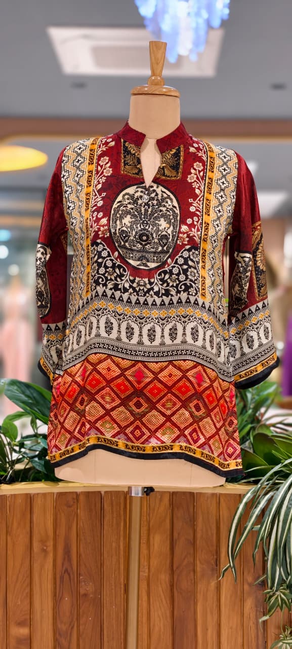Vibrant Over Printed Multicolor Casual Wear Crepe Shirt- 15434