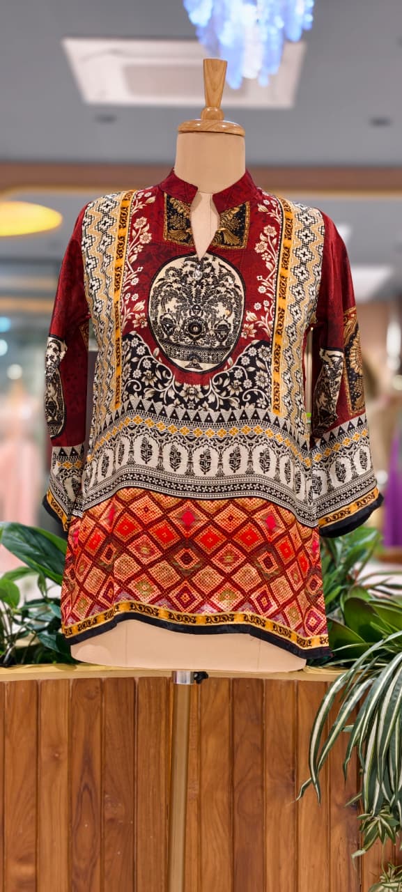 Vibrant Over Printed Multicolor Casual Wear Crepe Shirt- 15434