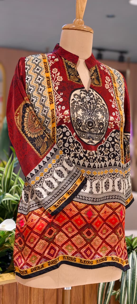 Vibrant Over Printed Multicolor Casual Wear Crepe Shirt- 15434