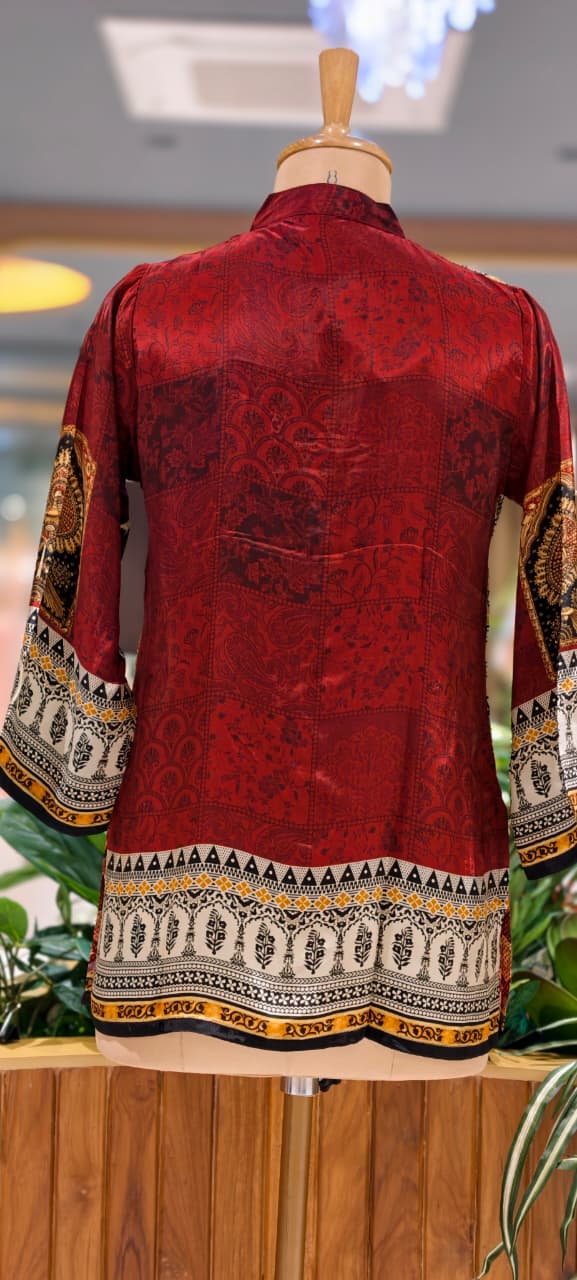 Vibrant Over Printed Multicolor Casual Wear Crepe Shirt- 15434