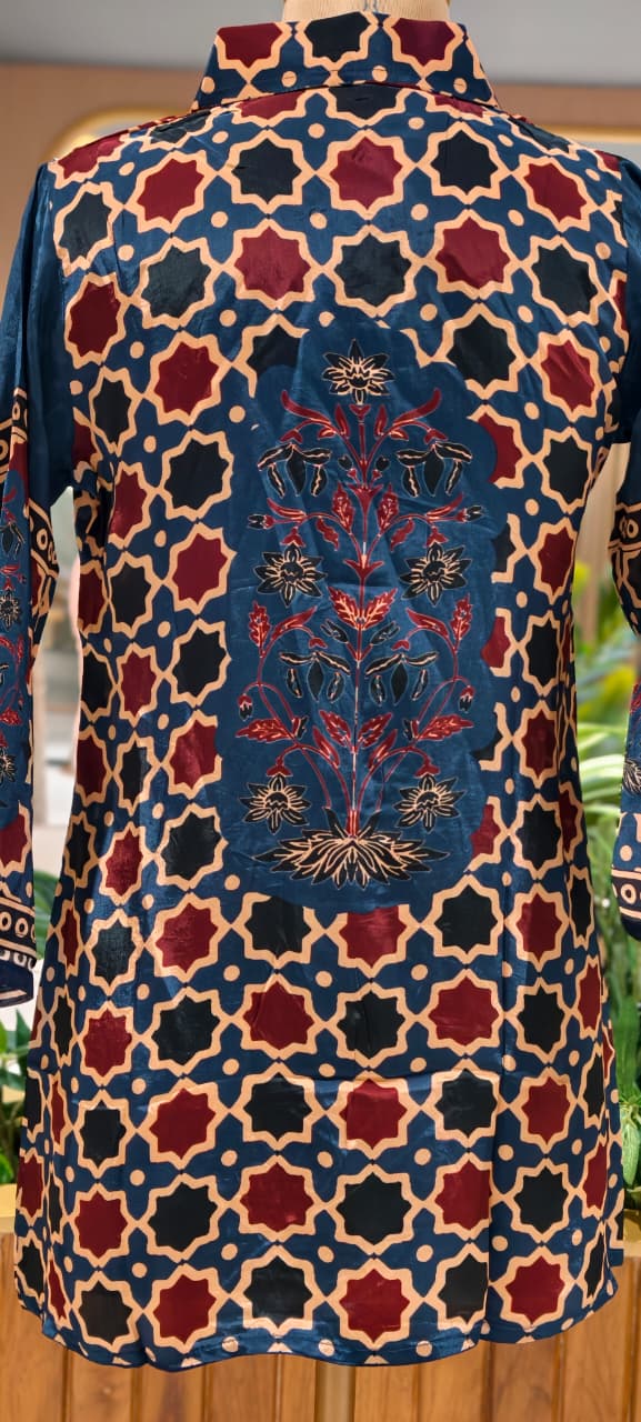Geometric Block Print Dual Toned Casual Crepe Shirt- 15434