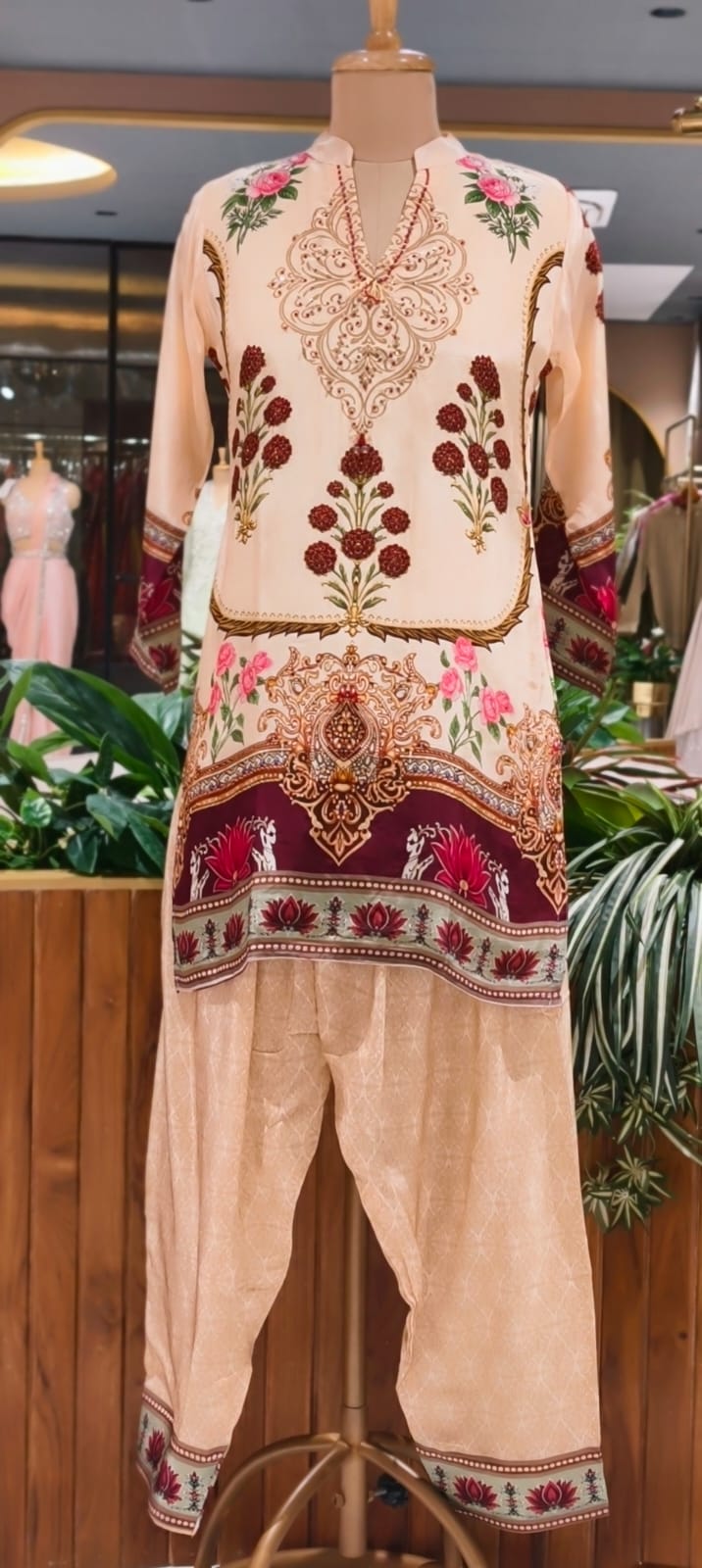 Lotus Inspired Lawn Bold Print Crepe Farshi Salwar Full Suit Set With Dupatta- 15511