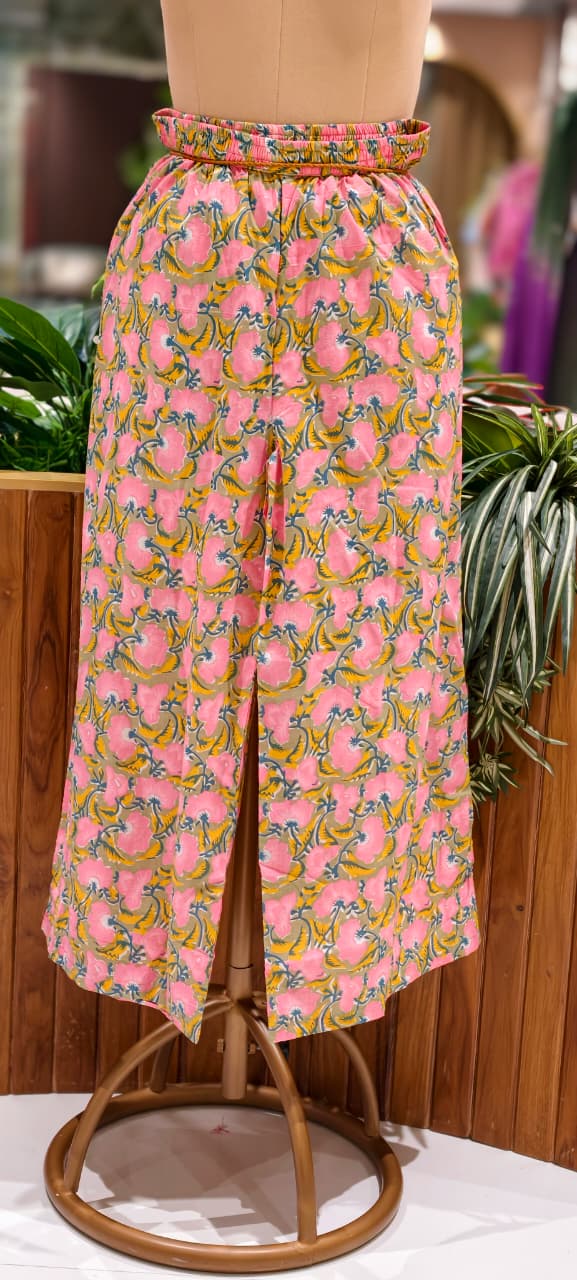 Noodle Strap Summer Style Embroidered Cotton Solid Full Suit Set With Printed Bottom- 15494