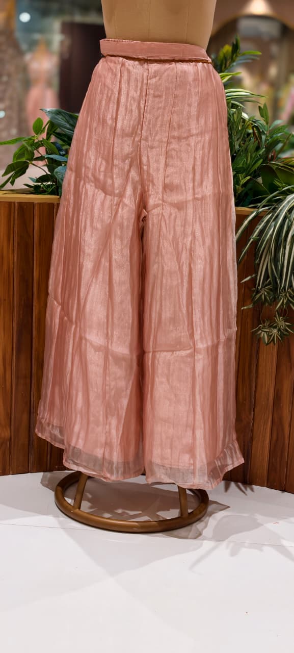 Blush Pink Elegant Sheer Highlighted Yoke Crush Tissue Full Suit Set With Dupatta- 15519