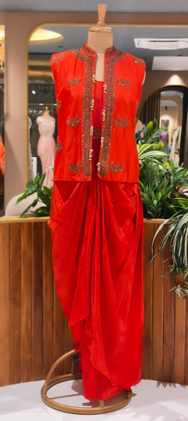 Heavy Embroidered Sequin Embellishment Jacket With Buster & Drape Dhoti Skirt- 15533
