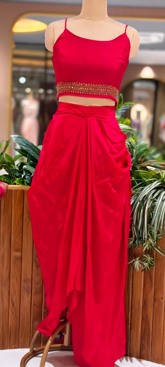 Heavy Embroidered Sequin Embellishment Jacket With Buster & Drape Dhoti Skirt- 15533