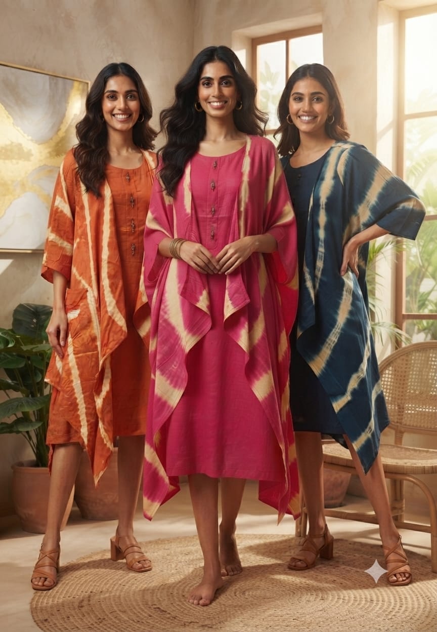 Slub Cotton Lehriya Shrug Below Knee Length Indowestern Frock-15582