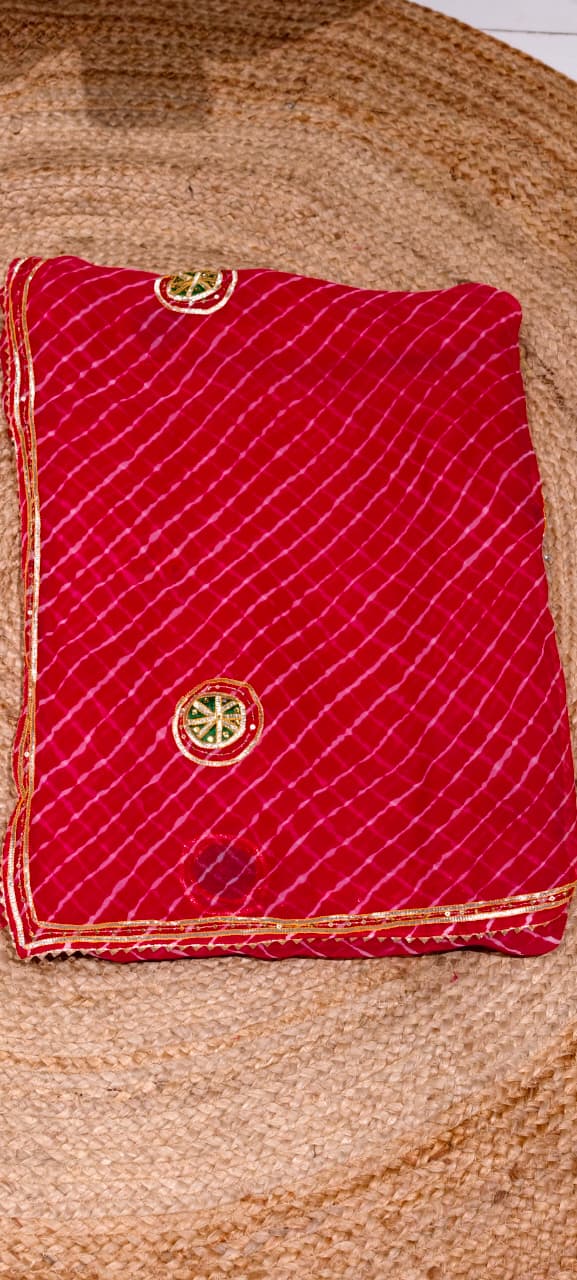 Ghoomar Threads Wavey Lehriya Prints Gotta Elegance Semi-Georgette Saree With Unstitched Blouse- 15655
