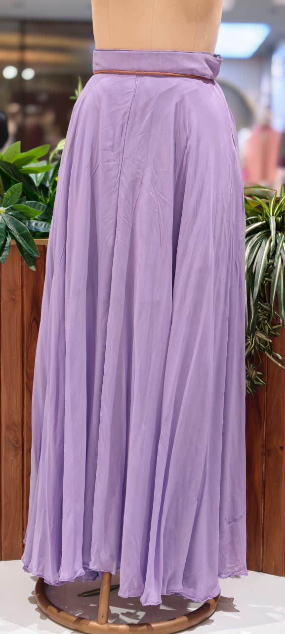 Pleated Chevron Floral Print Jacket With Inner & Flared Skirt Look Palazzo Bottom Indo Wear- 15539
