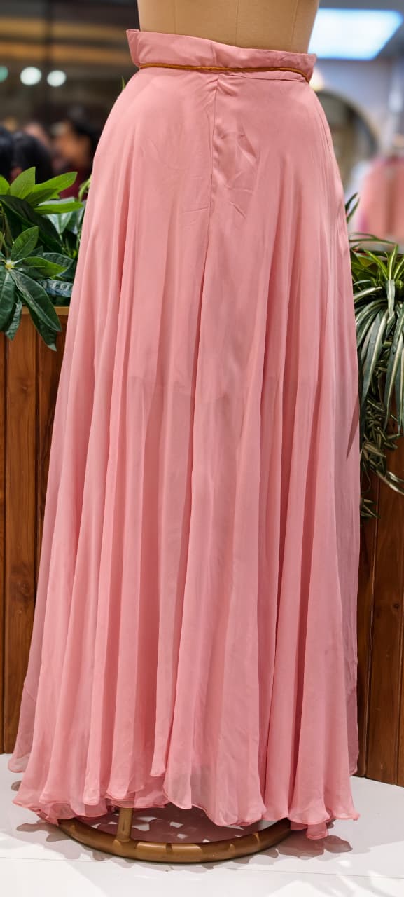 Pleated Chevron Floral Print Jacket With Inner & Flared Skirt Look Palazzo Bottom Indo Wear- 15539
