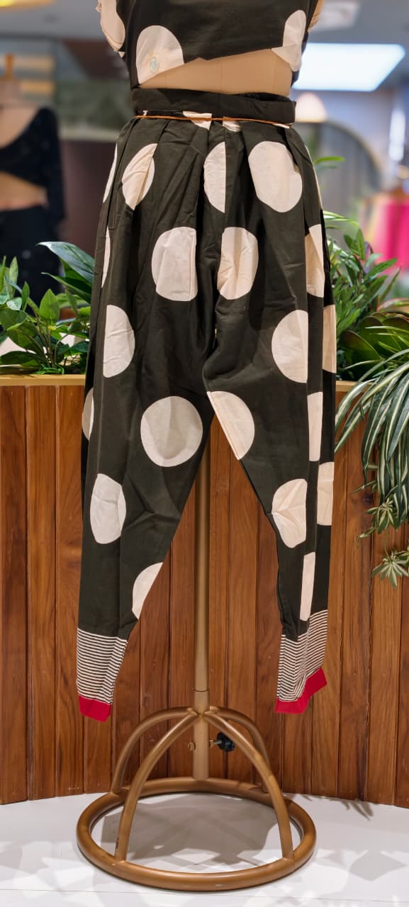 Giant Polka Geometric Prints Tassel Accent Foil Mirror Touch Boho Full Suit Set With Dupatta- 15681