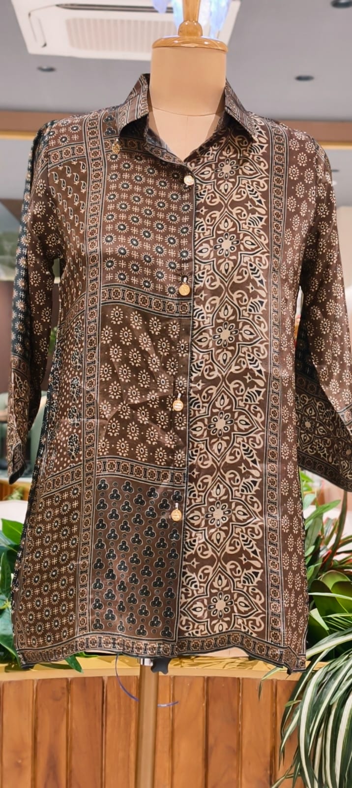 Tiny Floral Block Prints Coin Tassel Flowy Casual Crepe Shirt- 15634