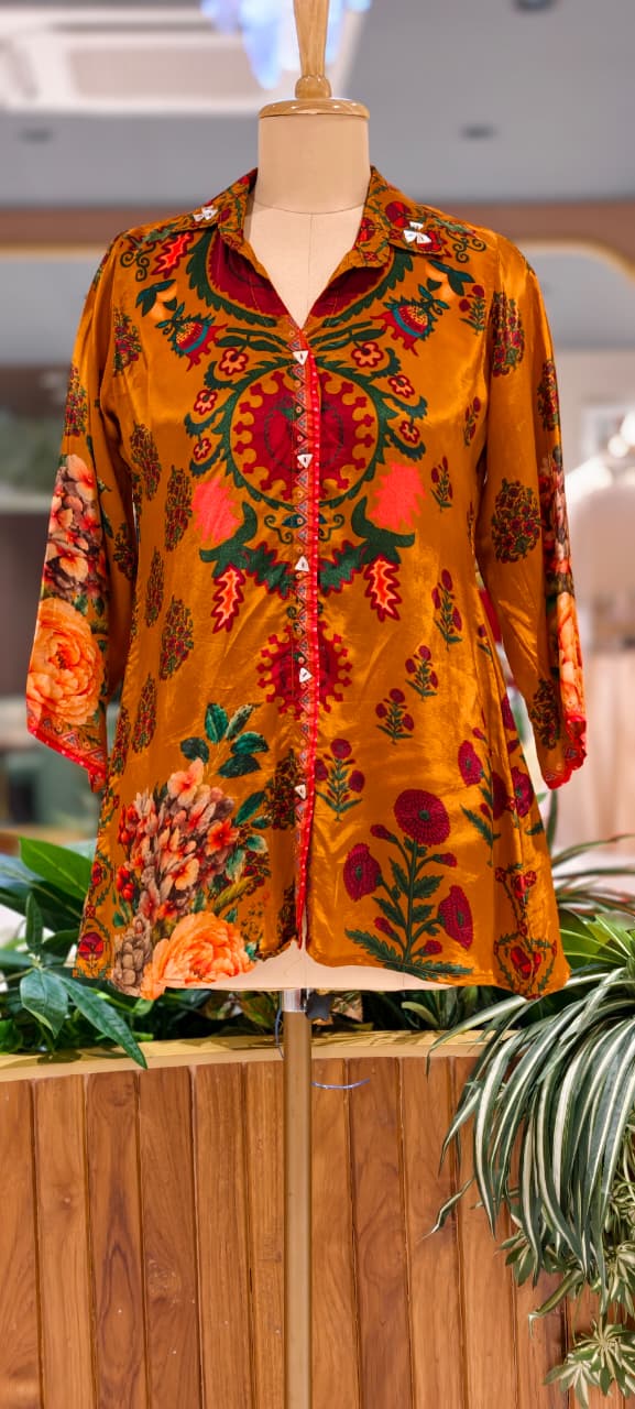 Colorful Multi Floral Prints Flowy Crepe Casual Wear Shirt- 15643