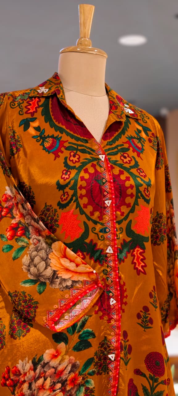 Colorful Multi Floral Prints Flowy Crepe Casual Wear Shirt- 15643