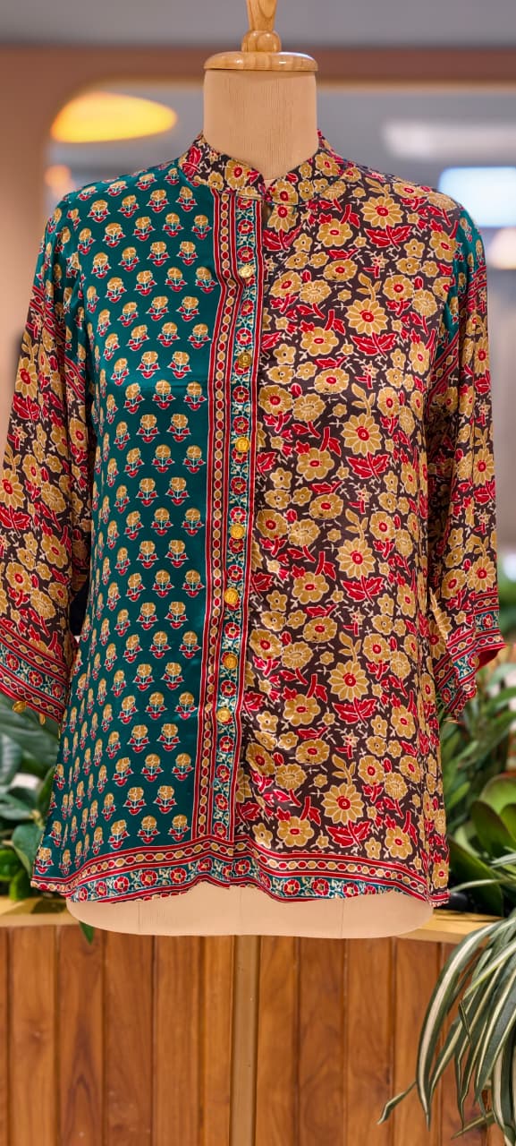 Floral Placement Prints Flowy Casual Wear Crepe Shirt- 15634