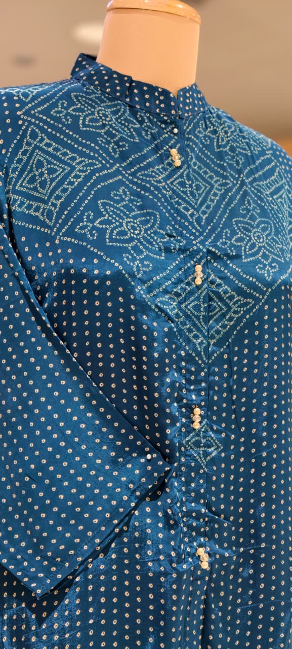Festive Bandhani Print Very Flowy Casual Wear Crepe Shirt- 15634