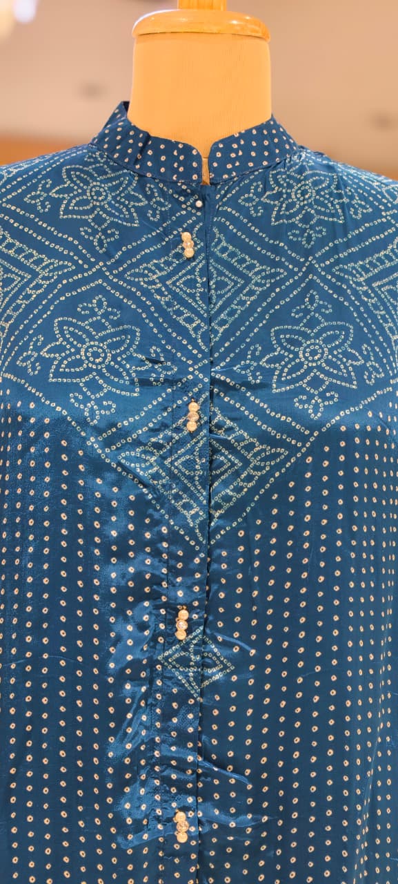 Festive Bandhani Print Very Flowy Casual Wear Crepe Shirt- 15634