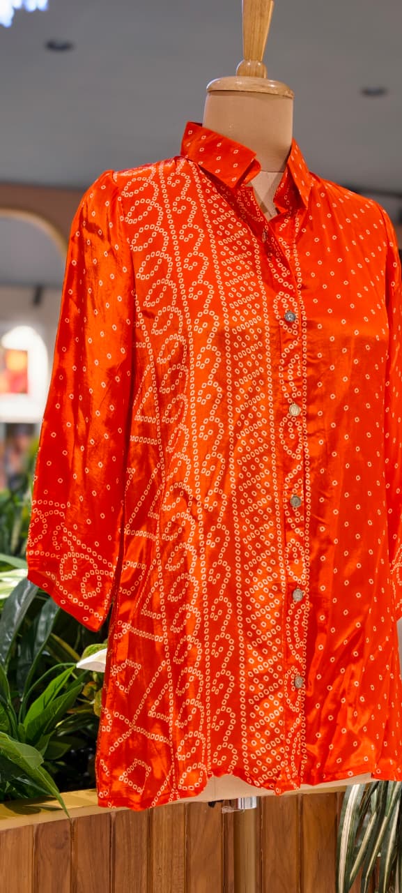 Festive Bandhani Print Very Flowy Casual Wear Crepe Shirt- 15634