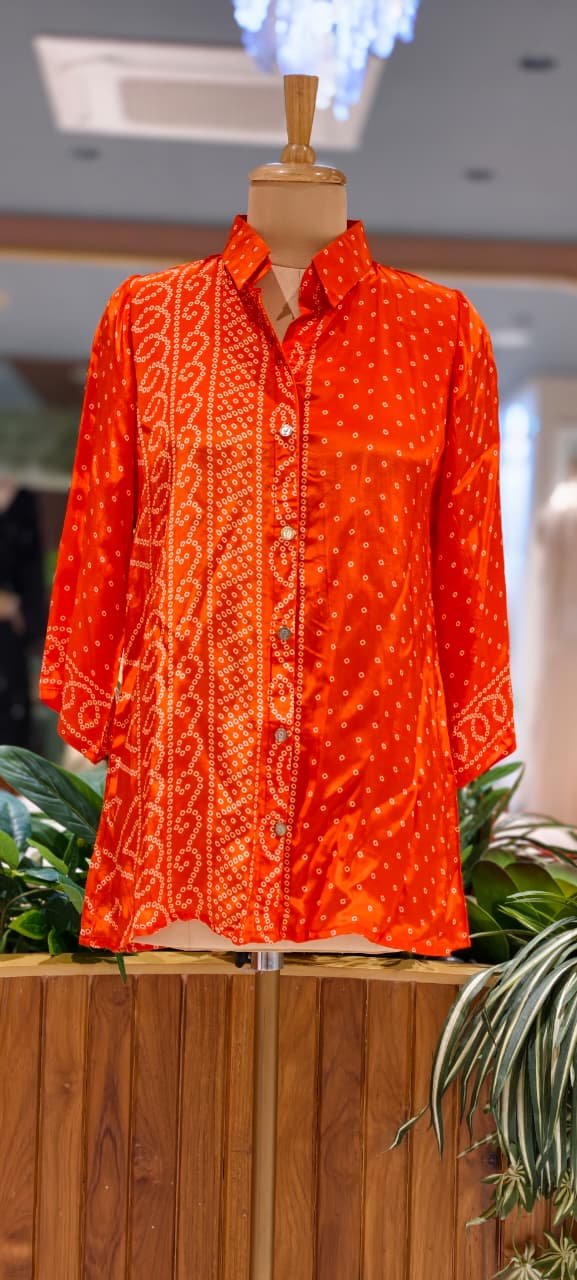 Festive Bandhani Print Very Flowy Casual Wear Crepe Shirt- 15634