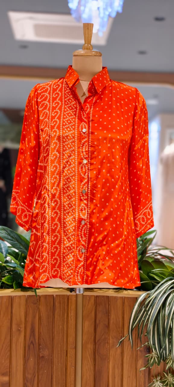 Festive Bandhani Print Very Flowy Casual Wear Crepe Shirt- 15634