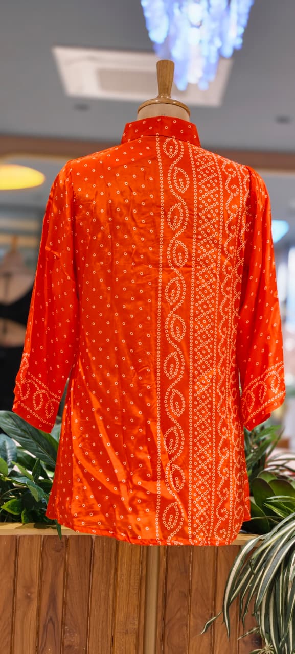 Festive Bandhani Print Very Flowy Casual Wear Crepe Shirt- 15634