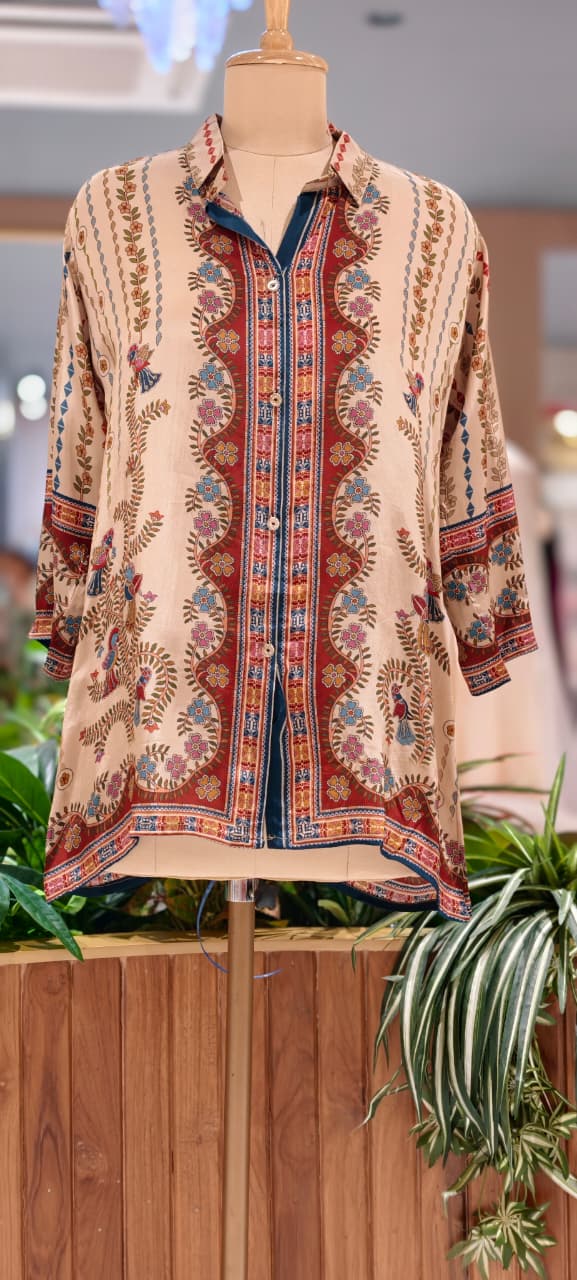 Floral Placement Prints Flowy Casual Wear Crepe Shirt- 15634
