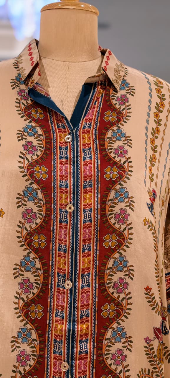 Floral Placement Prints Flowy Casual Wear Crepe Shirt- 15634