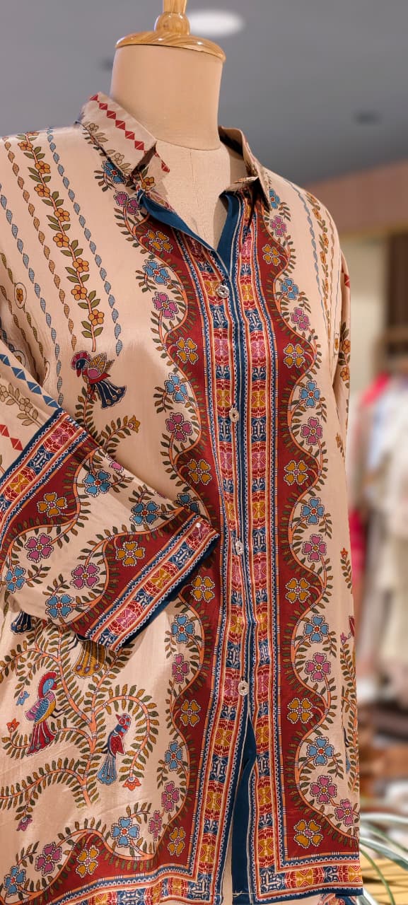 Floral Placement Prints Flowy Casual Wear Crepe Shirt- 15634