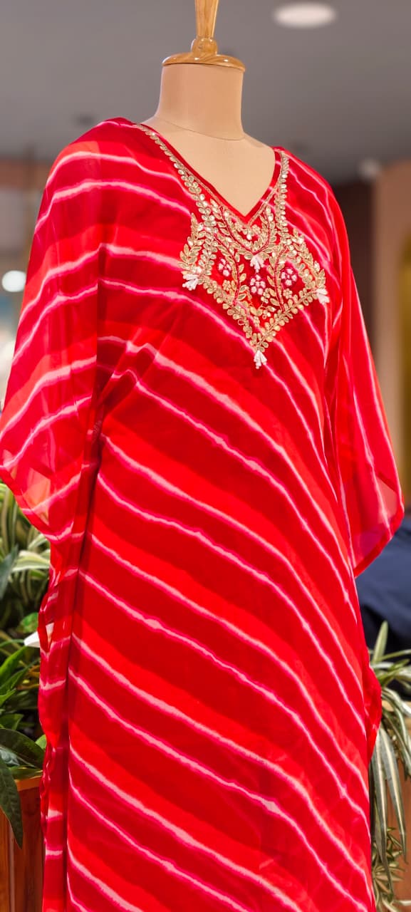 Vibrant Lehriya Print Elegant Gotta Yoke Georgette Kaftan With Bottom- 15701