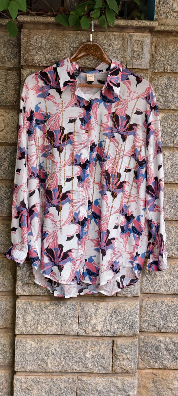 Premium Western Muslin Designer Shirt with Hand Stone Work