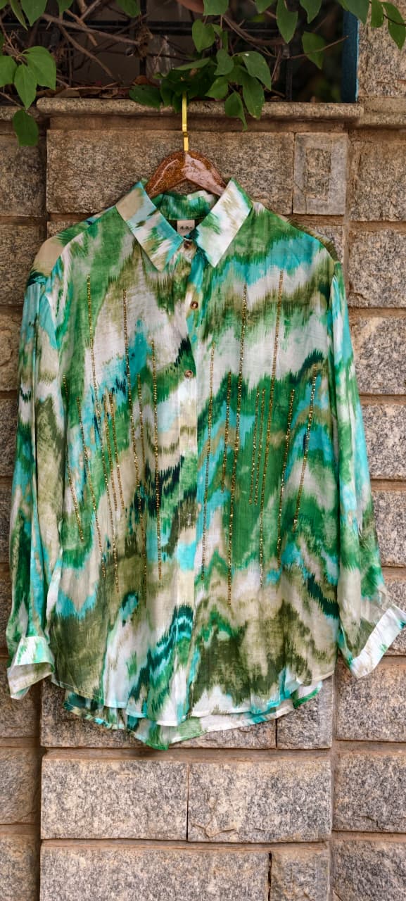 Premium Western Muslin Designer Shirt with Hand Stone Work